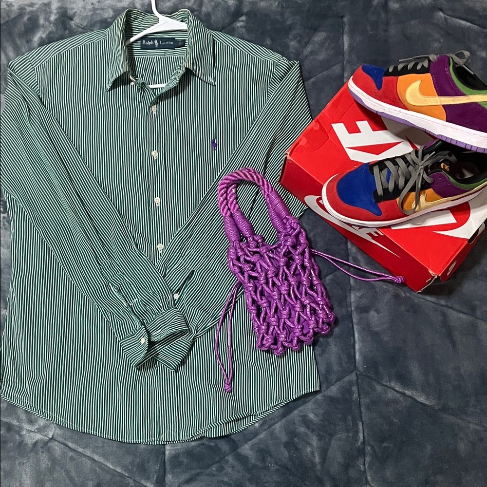 Polo by Ralph Lauren Men's Green Striped Shirt